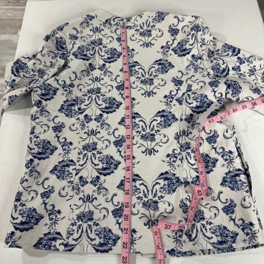 Chico’s Floral Jacket Open Front Paisley Blue White Women’s Sz Small (Chico’s 0)
